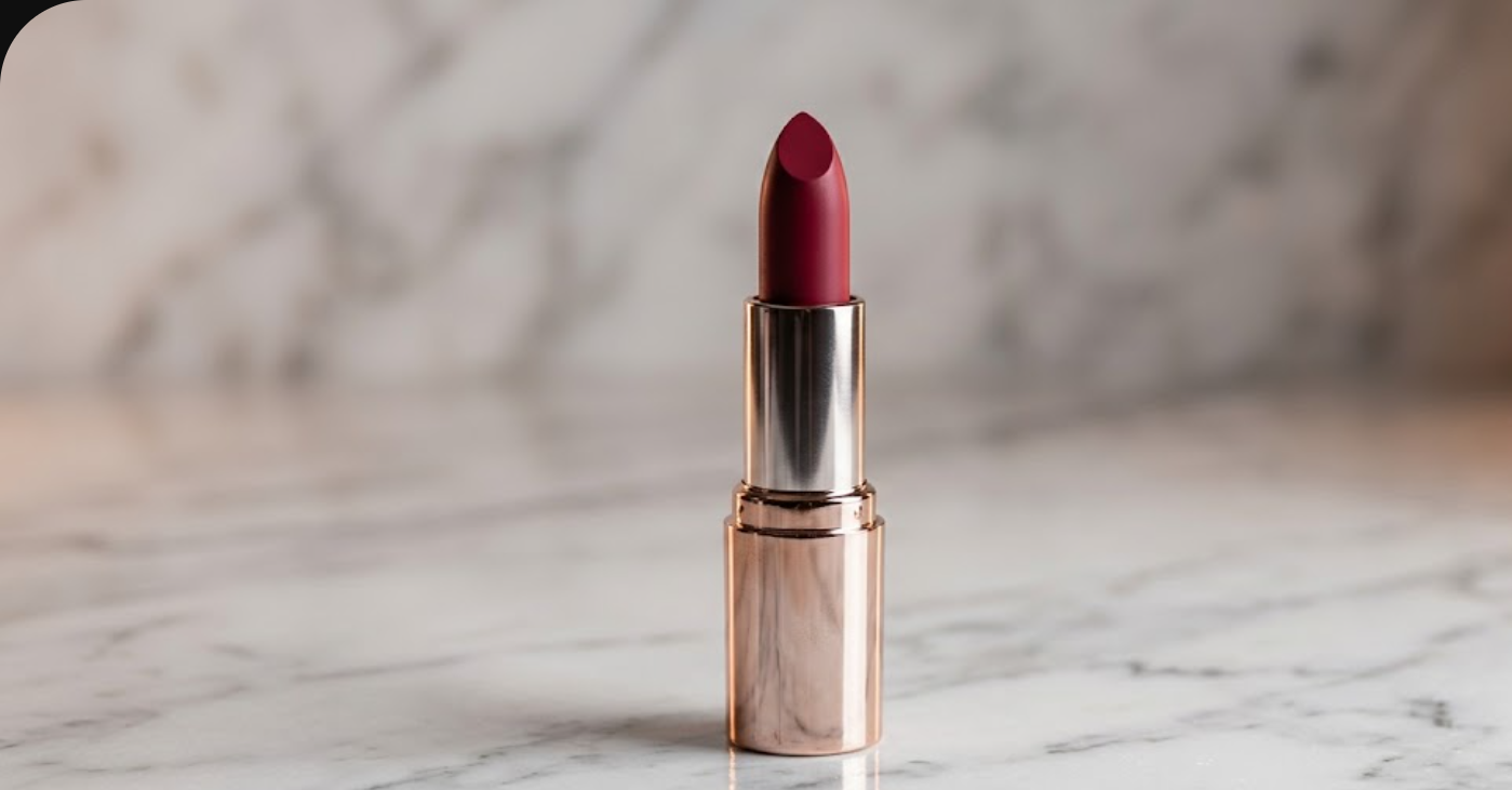 Batom sobre superfície de mármore, foto clean de cosmético