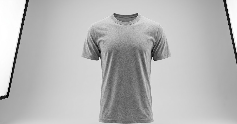 Camiseta em manequim invisível, fundo neutro de catálogo